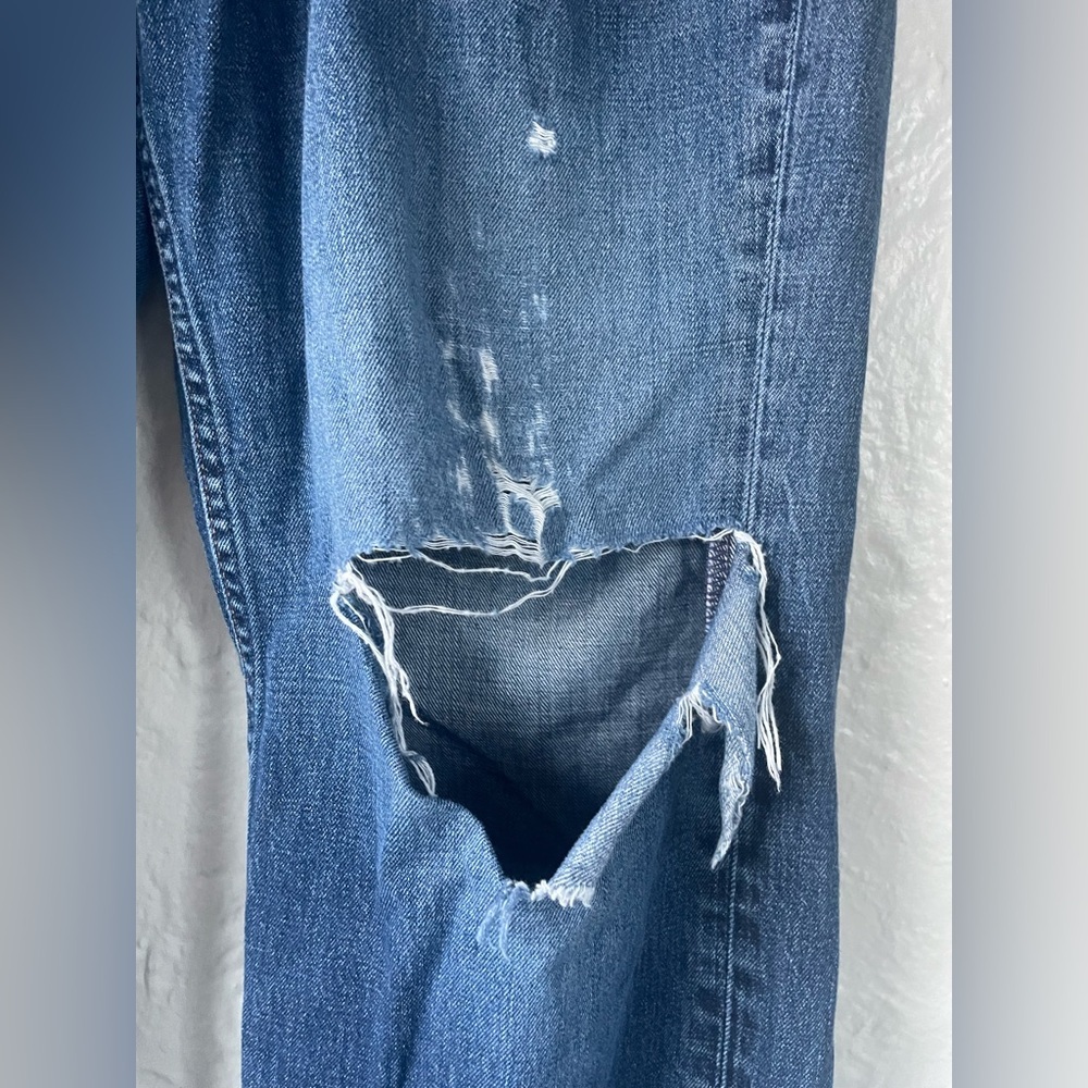 Bonobos mid wash, mid rise straight leg distressed, ripped denim jeans; 33 x 30 - Picture 2 of 7